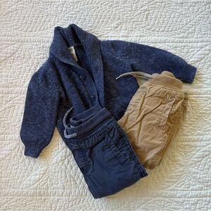 12 Mo. Boy Sweater + Tan and Navy Joggers